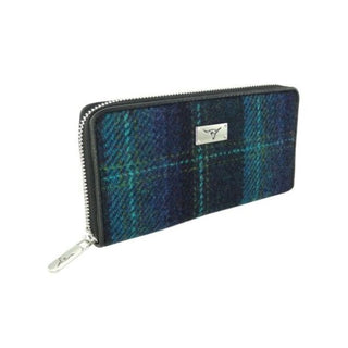 Glen Appin Harris Tweed Staffa Long Zip Purse in Blue with Turquoise at Reavley Chemist GH