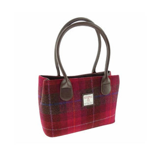 Glen Appin Harris Tweed Cassley Classic Bag- Deep Pink Tartan at Reavley chemist GH