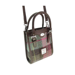 Glen Appin Harris Tweed Keltie Tall Mini Tote- Green and Pink at Reavley Chemist Gh
