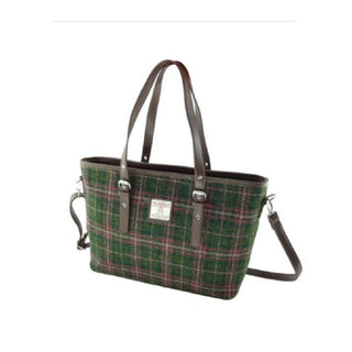 Glen Appin Harris Tweed Spey Tote Bag-Green and Plum check at Reavley Chemist GH