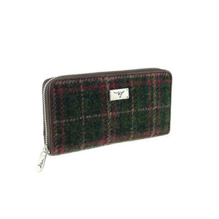 Glen Appin Harris Tweed Staffa Long Zip Purse in Green and Plum at Reavley Chemist GH