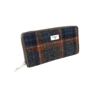 Glen Appin Harris Tweed Staffa Long Zip Purse in Gray and Brown-Red at Reavley Chemist GH
