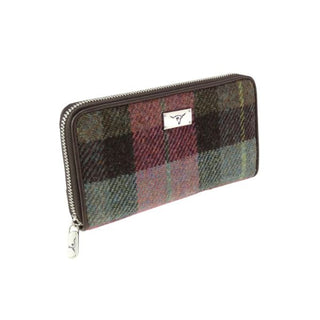 Glen Appin Harris Tweed Staffa Long Zip Purse in Green and Pink Tartan at Reavley Chemist GH